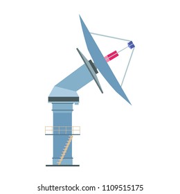 Satellite dish vector flat telecommunication radio antenna observatory. Art silhouette broadcast internet space signal. Receiver GSM station surveillance array. Media tower airwaves concept science. 