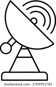 Ilustración vectorial de antena parabólica en blanco. Símbolo de antena de comunicación para difusión, telecomunicaciones, conceptos de tecnología. Uso para impresión, Web, infografía, publicidad y más.