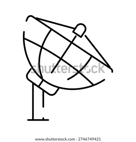 Satellite dish vector line art icon representing telecommunication, broadcast, and global connectivity for sending and receiving information digitally