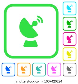Satellite dish vivid colored flat icons in curved borders on white background