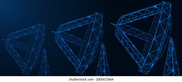 Satellite dishes. Polygonal construction. Blue background.