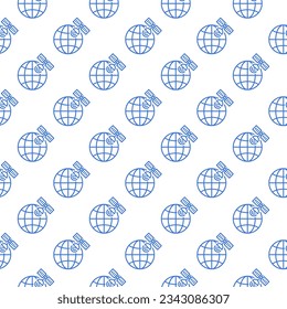 Satellite with Earth Globe vector concept seamless pattern in thin line style
