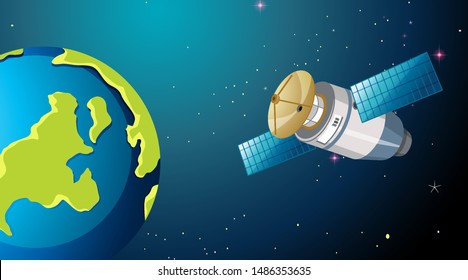 Satellite and earth scene illustration