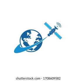satellite with earth vector icon illustration design template