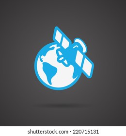 Satellite of the Earth. Earth vector icon on black  background.
