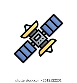 Satellite. Editable vector icon, coloured with outlined stroke.