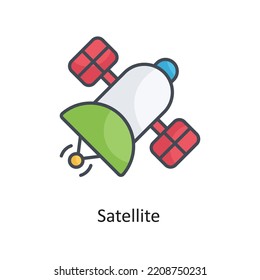 Ilustración de diseño de icono de vector de contorno rellenado por satélite en fondo blanco. Archivo EPS 10