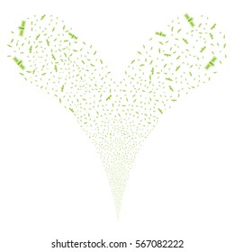 Satellite fireworks stream. Vector illustration style is flat eco green iconic symbols on a white background. Object double fountain made from random pictographs.