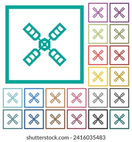 Satellite flat color icons with quadrant frames on white background