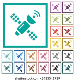 Satellite flat color icons with quadrant frames on white background