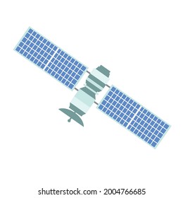 Satellite flat design vector illustration. Good concept for connected business. detailed satellite on white background, flat style satellite flying.