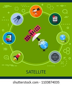 Satellite flat icons concept. Vector illustration. Element template for design.
