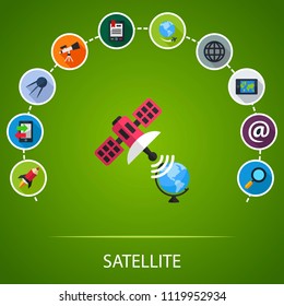 Satellite flat icons concept. Vector illustration. Element template for design.