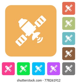 Satellite flat icons on rounded square vivid color backgrounds.
