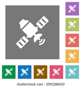 Satellite flat icons on simple color square backgrounds