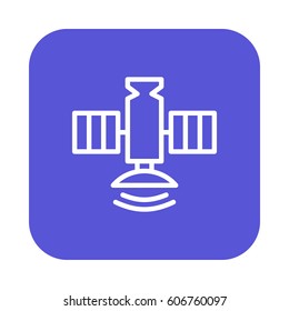 Satellite flat line icon, linear vector sign on colorful rounded square button isolated on white. Symbol, logo illustration. Flat design, pixel perfect