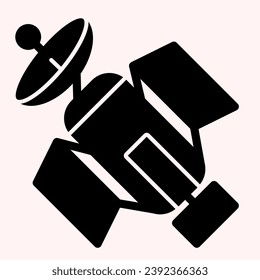 Satellite glyph icon. Communication device for space with strong connection antenna. Astronomy vector design concept, solid style pictogram on white background, use for web and app. Eps 10