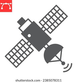 Satellite glyph icon, communication and space, satellite vector icon, vector graphics, editable stroke solid sign, eps 10.