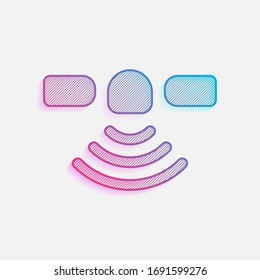 Satélite de gps o tecnología de Internet, icono. Logo coloreado con líneas diagonales y degradado azul-rojo. Gráfico neón, efecto ligero