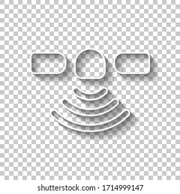 Satellite of gps or internet technology, icon. White outline sign with shadow on transparent background