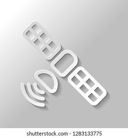 Satellite of gps or internet technology, outline linear icon. Paper style with shadow on gray background