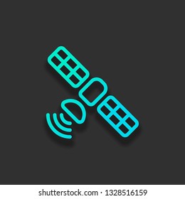Satellite of gps or internet technology, outline linear icon. Colorful logo concept with soft shadow on dark background. Icon color of azure ocean