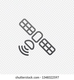 Satellite of gps or internet technology, outline linear icon. On grid background