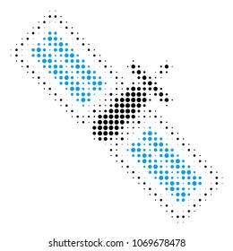 Satellite halftone vector pictogram. Illustration style is dotted iconic Satellite icon symbol on a white background. Halftone matrix is round elements.