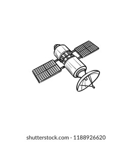 Satellite hand drawn outline doodle icon. Navigation and communication, space and antenna concept. Vector sketch illustration for print, web, mobile and infographics on white background.