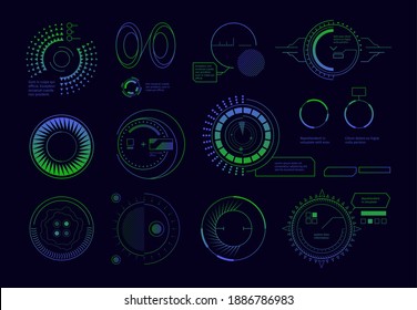Satellite hud ui. Circle radar futuristic digital templates army target navigation display scanner screen vector set