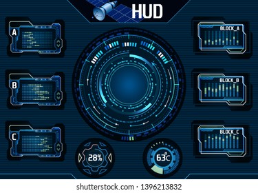 Satellite HUD UI Infographic Elements. Technology Graphic Interface - Illustration Vector illustration