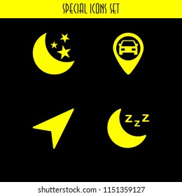 satellite icon. 4 satellite set with moon, gps and navigation vector icons for web and mobile app