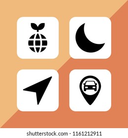 satellite icon. 4 satellite set with navigation, moon, planet and gps vector icons for web and mobile app