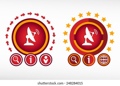 Satellite icon. Antenna transmission symbol. Red design concept