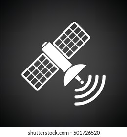 Satellite icon. Black background with white. Vector illustration.