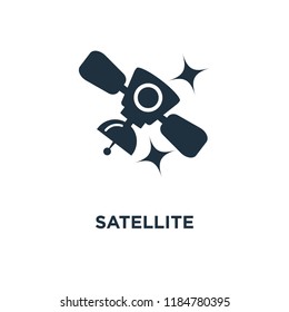 Satellite icon. Black filled vector illustration. Satellite symbol on white background. Can be used in web and mobile.