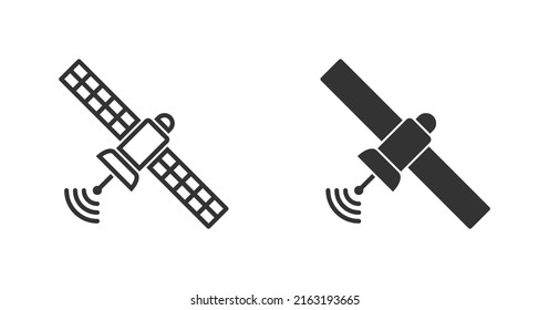 Satellite icon. Broadcast symbol. Artificial satelite in orbit around earth. Vector illustration.