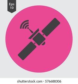 Satellite Icon In Circle. Simple Flat Symbol. Vector Illustration
