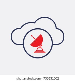 Satellite Icon and Cloud Symbol Flat Isolated Symbol Graphic Vector