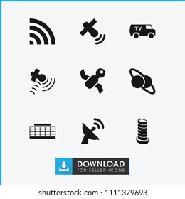 Satellite icon. collection of 9 satellite filled icons such as wi-fi, business center building. editable satellite icons for web and mobile.