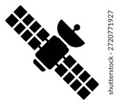 Satellite icon for communication through space with solar panel wings