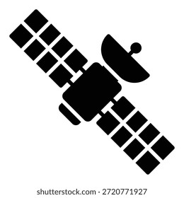 Ícone de satélite para comunicação através do espaço com asas do painel solar