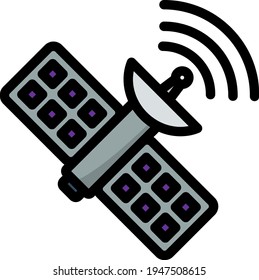 Satellitensymbol. Bearbeitbare, fette Rahmenlinie mit Farbfülldesign. Vektorgrafik.