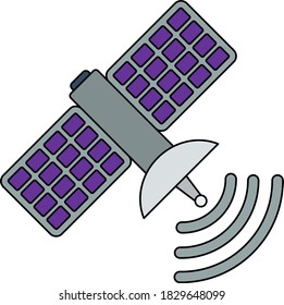 Satellite Icon. Editable Outline With Color Fill Design. Vector Illustration.