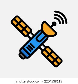 Satellite icon in filled line style about communication, use for website mobile app presentation