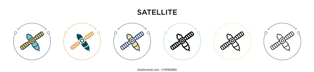 Satellite icon in filled, thin line, outline and stroke style. Vector illustration of two colored and black satellite vector icons designs can be used for mobile, ui, web
