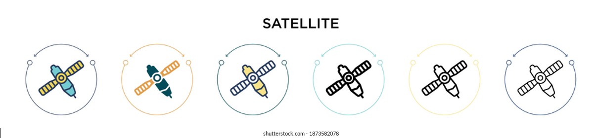 Satellite icon in filled, thin line, outline and stroke style. Vector illustration of two colored and black satellite vector icons designs can be used for mobile, ui, web