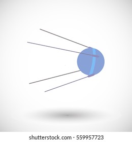 Satellite icon. Flat design of Sputnik-1 with round shadow. Vector illustration