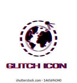 Satellite icon flat. Simple pictogram - Glitch effect. Vector illustration symbol