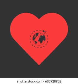 Satellite icon flat. Simple pictogram on heart background. Vector illustration symbol